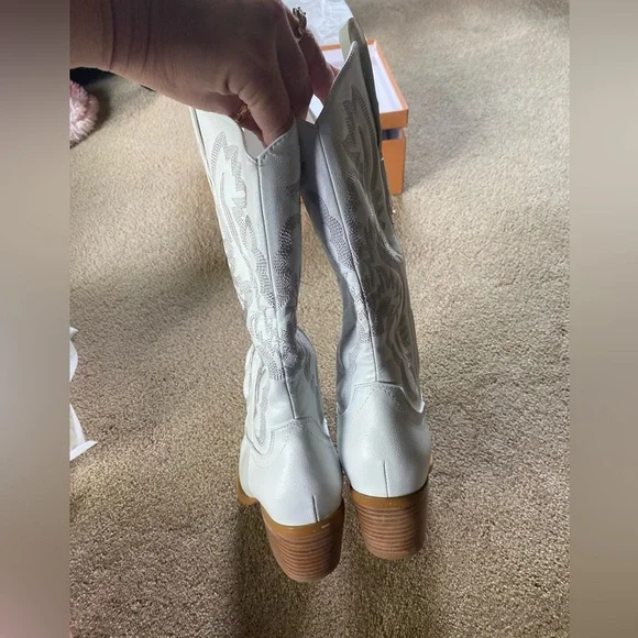 Brand New Bieosnli White Cowboy Cowgirl Boots Size 7 - Picture 7 of 9